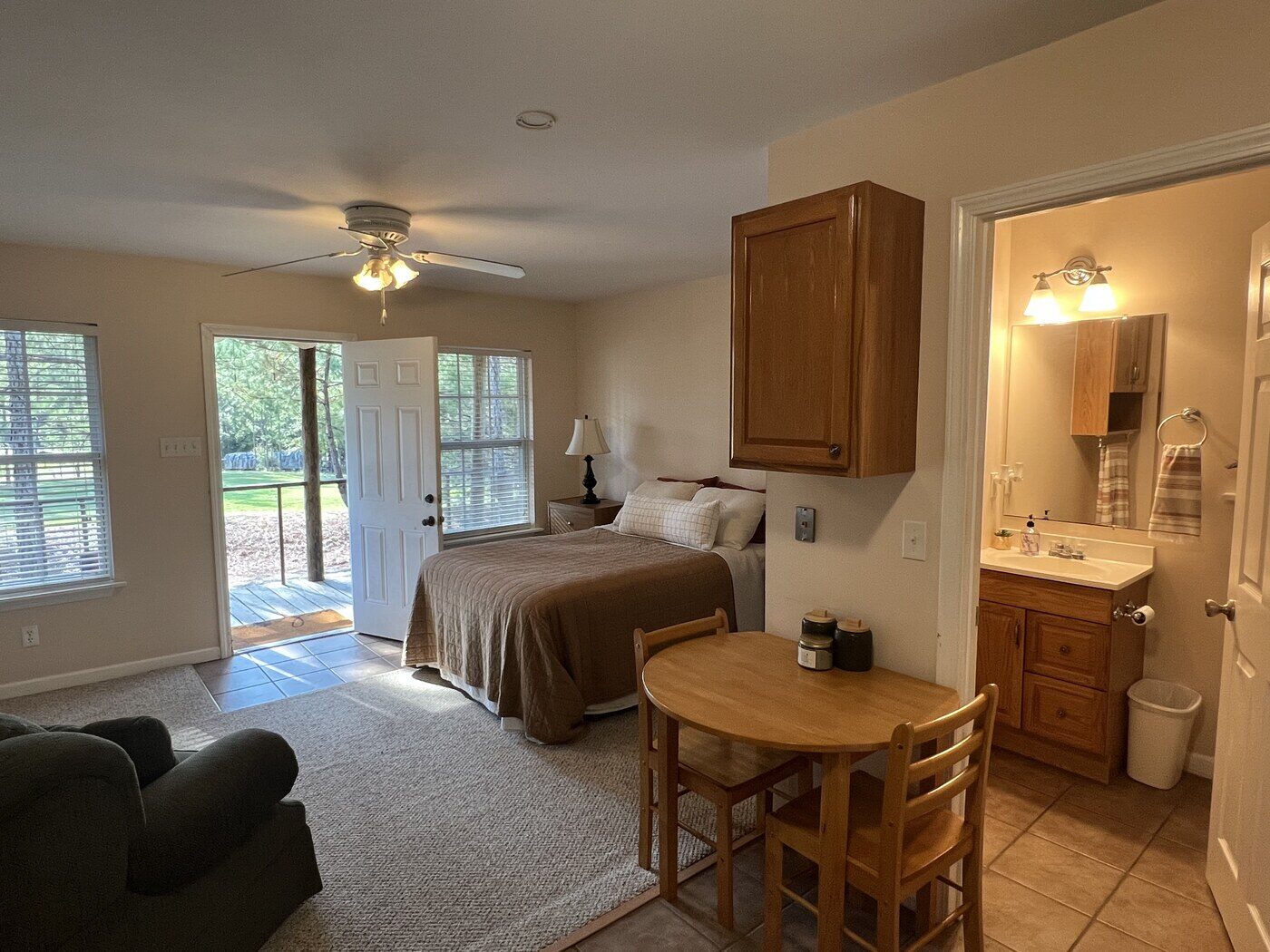 Studio cabin interior at DeSoto Outfitters