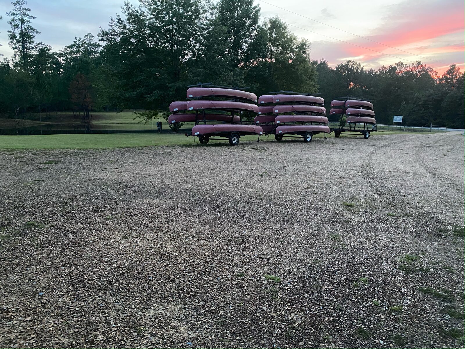 Canoe fleet at sunset